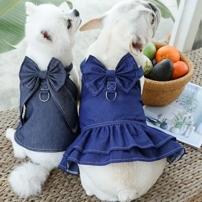 Denim Ruffle Dress with Bow Design - Image 4