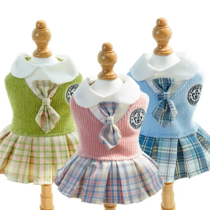 School Uniform for Pets with Plaid Pleated Skirt - Image 2