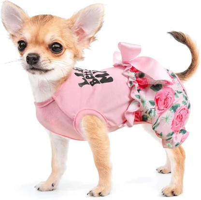 Pink Floral Pet Dress with Bowknot - Image 3