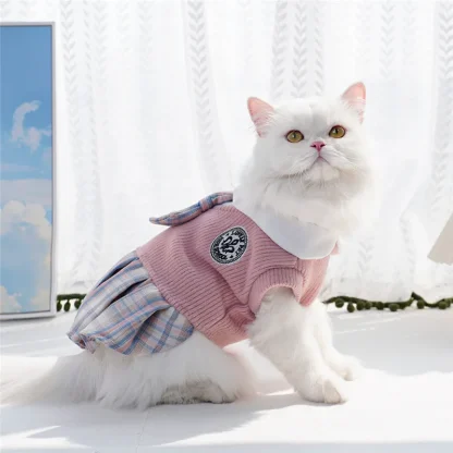 School Uniform for Pets with Plaid Pleated Skirt - Image 4