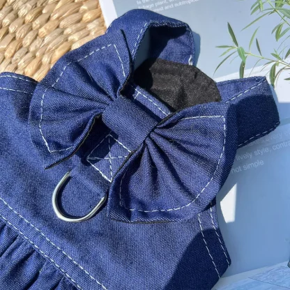 Denim Ruffle Dress with Bow Design - Image 7