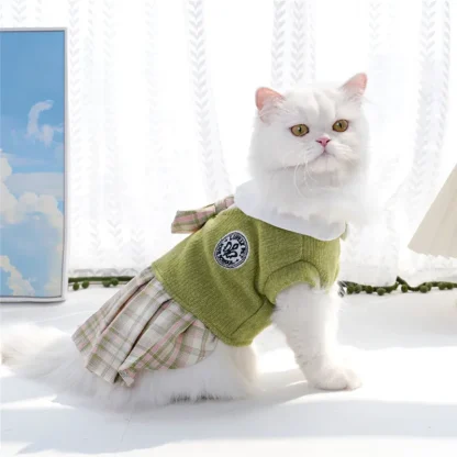School Uniform for Pets with Plaid Pleated Skirt - Image 9