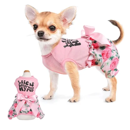 Pink Floral Pet Dress with Bowknot - Image 4
