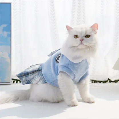 School Uniform for Pets with Plaid Pleated Skirt