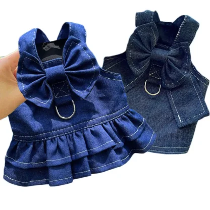 Denim Ruffle Dress with Bow Design - Image 8