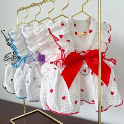 Polka Dot Heart Dress with Bowknot Design - Image 2