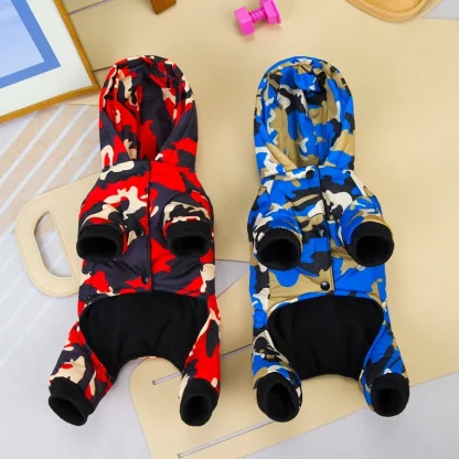 Camo Print Pet Jumpsuit with Hood
