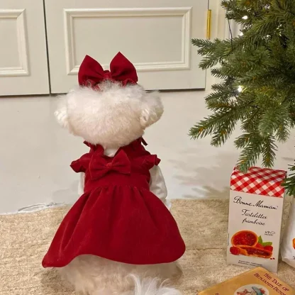 Pleated Solid Color Dress with Bow - Image 3