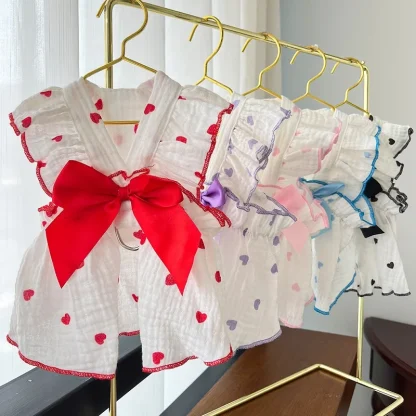 Polka Dot Breathable Dress with Bow - Image 14