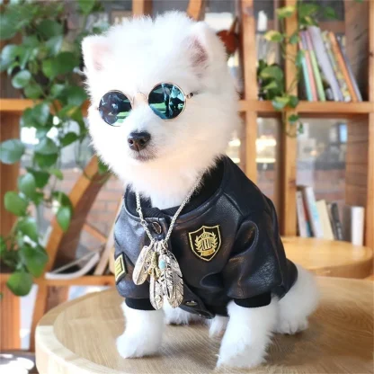 Black Faux Leather Jacket for Pets - Image 2