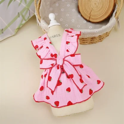 Bow Dress with Strawberry Pattern - Image 5