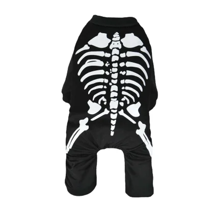 Black Pet Jumpsuit with Skeleton Print
