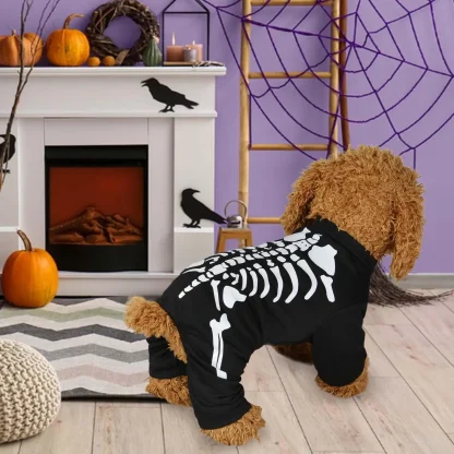 Halloween Black Clothes with Skeleton Print - Image 2