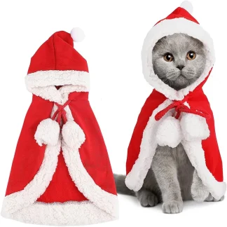 Red Christmas Pet Cape with Hood