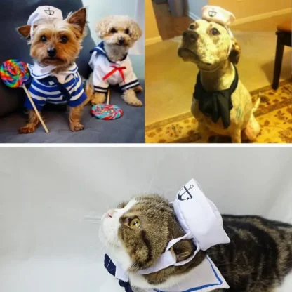 Adorable Sailor Pet Costume with Hat - Image 3
